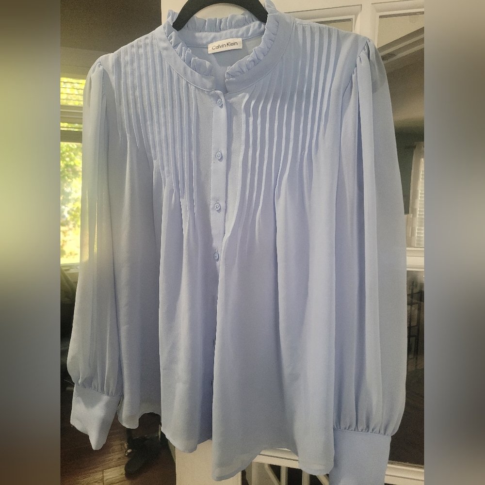 Calvin Klein lined long sleeve semi sheer blouse sz L